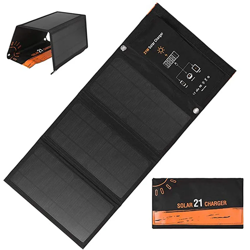 Folding Solar Panel - 21W ソーラーパネル折りたたみ充電バッグ屋外携帯電話充電太陽光発電パネルデュアル USB ポータブルソーラー充電器